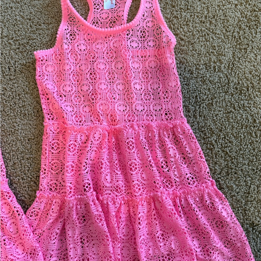 Cat & Jack Bright Pink Lace Tiered Swim Coverup